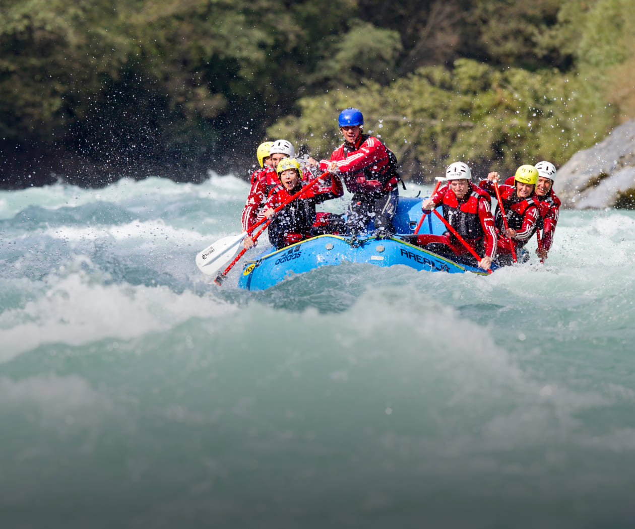 Group of people white water rafting at AREA 47 in Ötztal, Tyrol