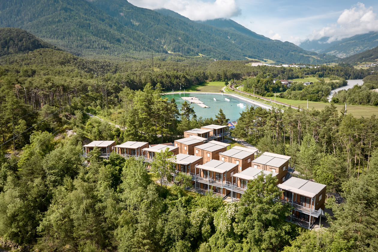 Accommodation at AREA 47 in Ötztal, Tyrol, surrounded by forest and the Water AREA