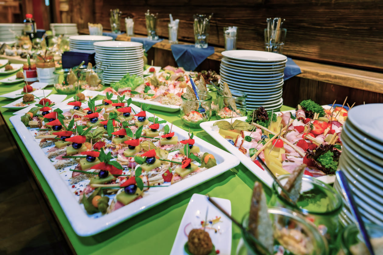 Buffet with various dishes at AREA 47, Ötztal, Tyrol