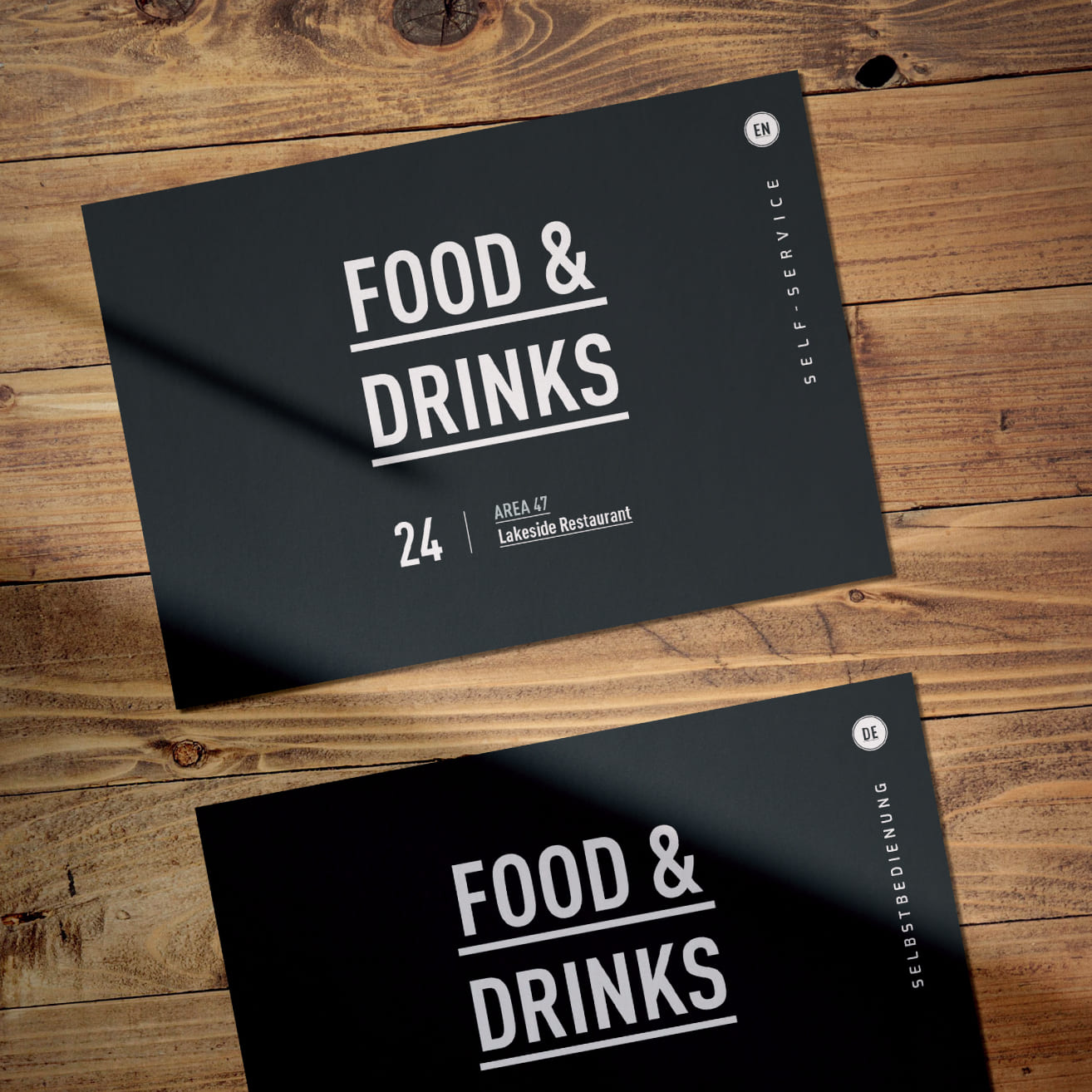 Speisekarten des Lakeside Restaurants der AREA 47 mit schlichter 